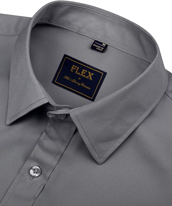 J.VER Men's Dress Shirts Solid Long Sleeve Grey Formal Shirt - Image 3