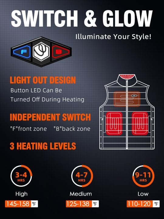 Heated Vest for Men with 9V 16000mAh Battery Pack Charger Lightweight Mens Heated Vest(Grey) - Image 3