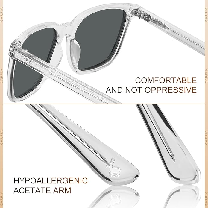 CARFIA Store CARFIA Retro Acetate Polarized Grey Lenses Frame Sunglasses for Men - Image 4
