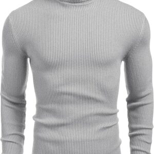 COOFANDY Ribbed Knitted Pullover Turtleneck Grey Sweater