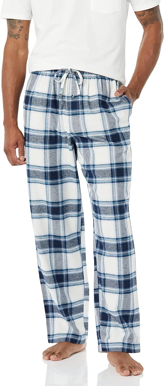 AZ Mens Grey White Plaid Breathable Flannel Pajama Pant