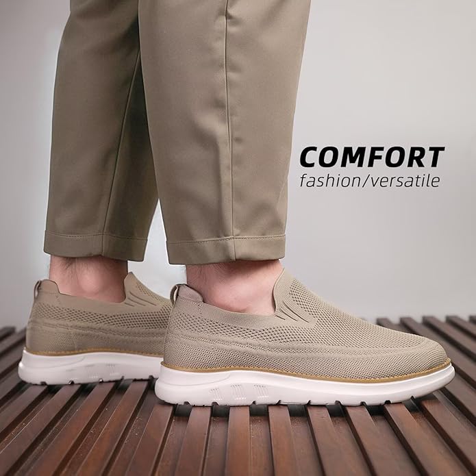 Men's khaki Walking Boat Shoes Slip On Casual Loafers - Image 2