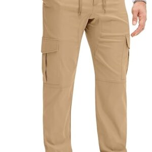 PLEPAN Mens Casual Cargo Khaki Joggers