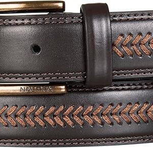 Nautica Mens Double Stitch Dress Leather Laced - Brown Belt