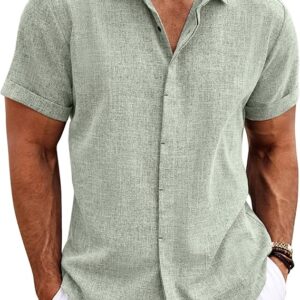 COOFANDY Linen Light Green Shirt
