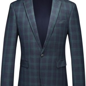 Men's Plaid  Black Green Blazer