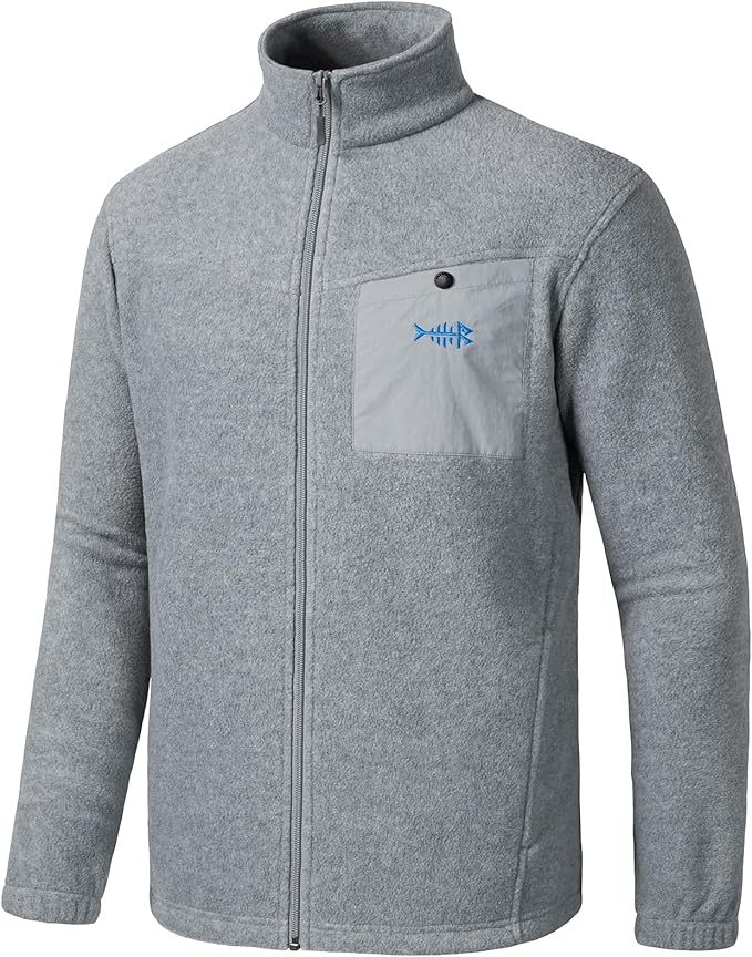 BASSDASH AllDay Men’s Full Zip Fleece Light Heather Grey Jacket