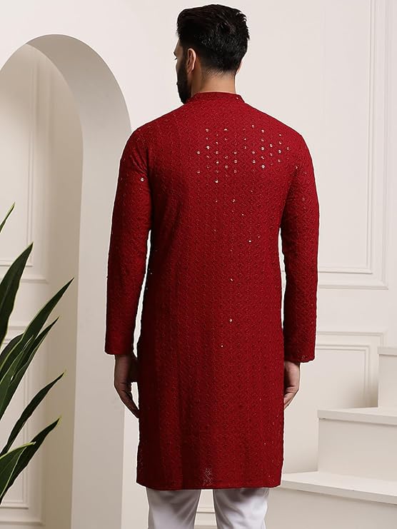 Sojanya Men'S Pure Long Kurta(`Maroon) - Image 2