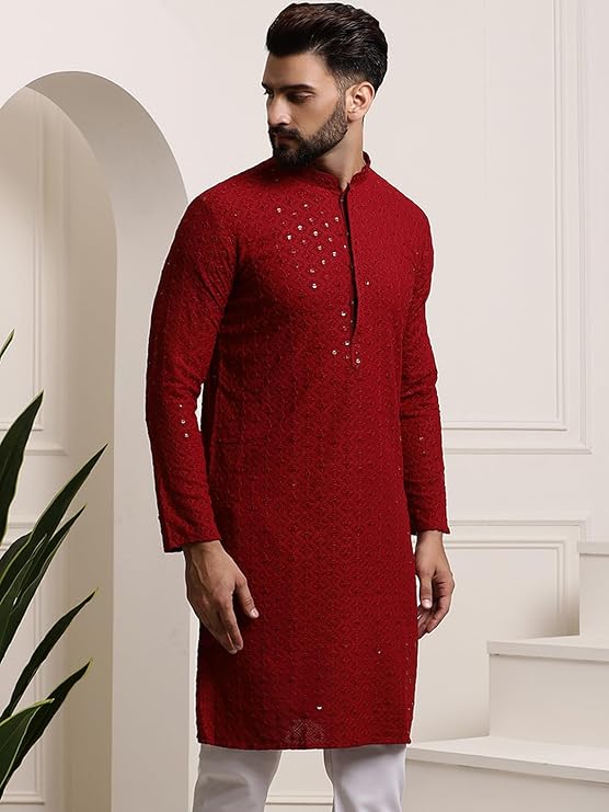 Sojanya Men'S Pure Long Kurta(`Maroon) - Image 4