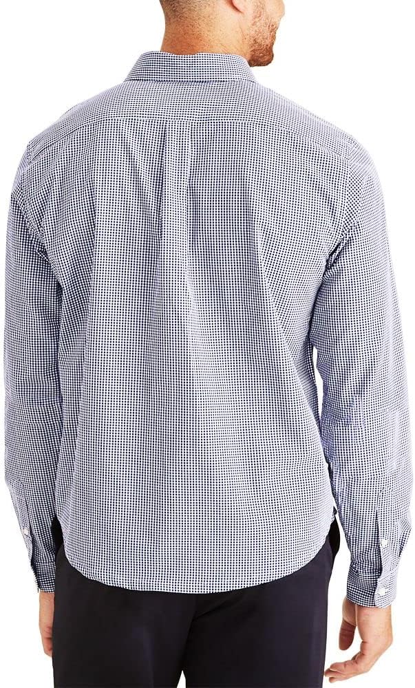 Dockers Men's Supreme Medieval Blue Plaid Flex Long Sleeve Button Up Shirt - Image 4