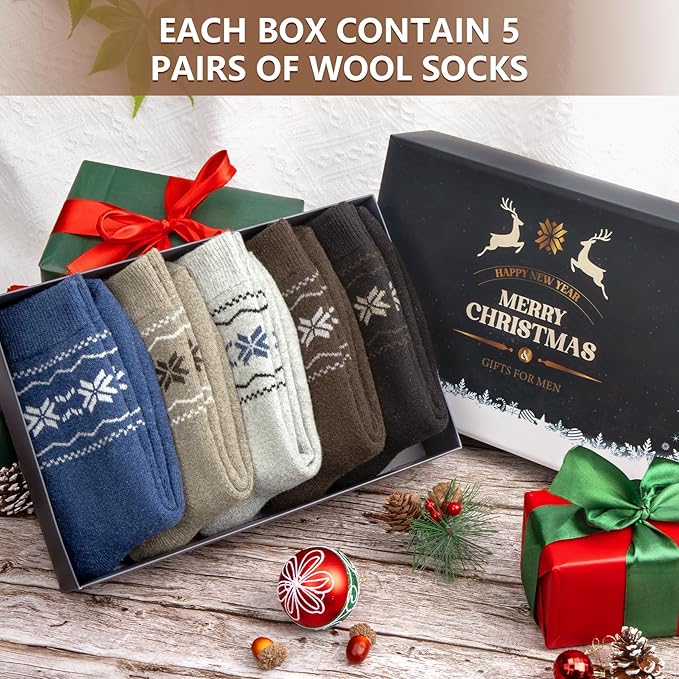 5 Pairs Mens Wool Socks (mix3) - Image 2