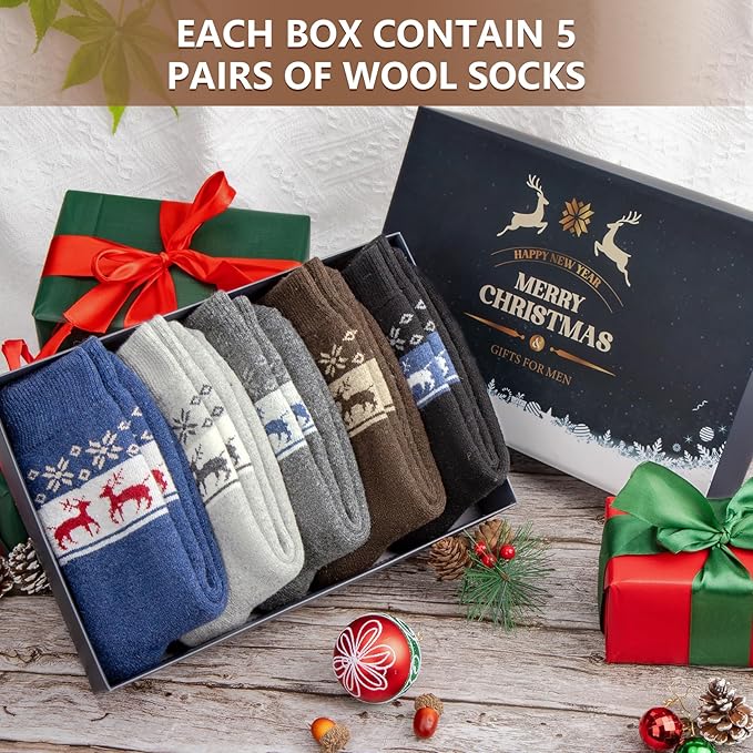 5 Pairs Mens Wool Socks (mix2) - Image 2