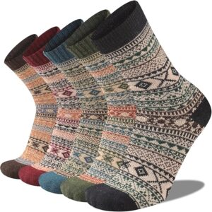 Heatuff Mens Thick Crew Pattern Socks Cold Weather 5 Pairs-multicolor 2