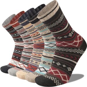 Heatuff Mens Thick Crew Pattern Socks Cold Weather 5 Pairs-multicolor 3