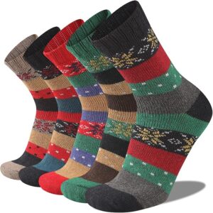Heatuff Mens Thick Crew Pattern Socks Cold Weather 5 Pairs-multicolor 4