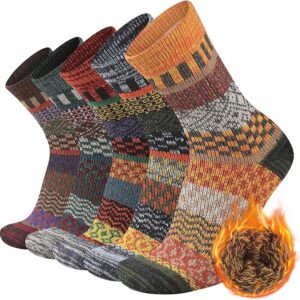Heatuff Mens Thick Crew Pattern Socks Cold Weather 5 Pairs-multicolor 5