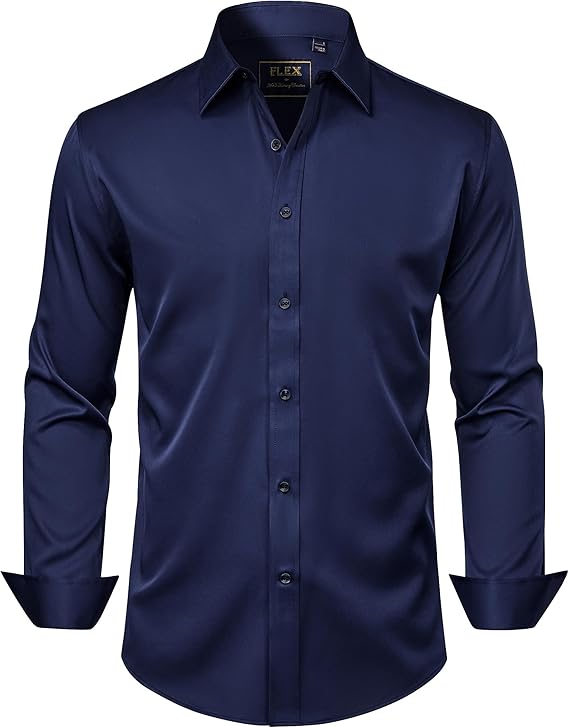 J.VER Men's Dress Shirts Solid Long Sleeve Navy Blue Formal Shirt