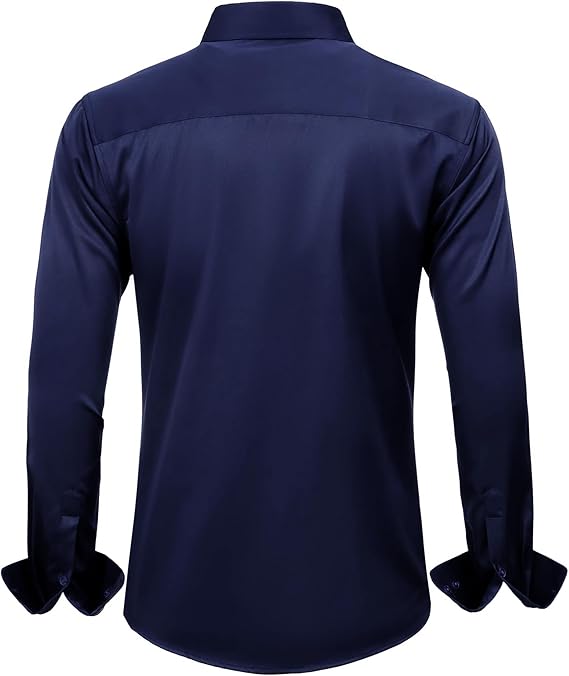 J.VER Men's Dress Shirts Solid Long Sleeve Navy Blue Formal Shirt - Image 4