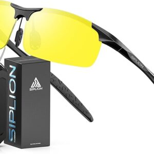 SIPLION Black Frame/Night Driving Glasses Sunglasses Men