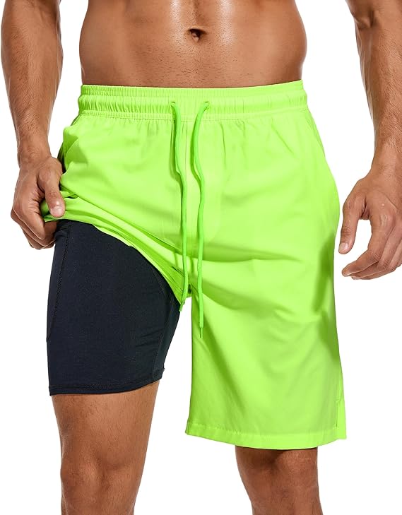difficort Mens Neon Green Swim Trunks