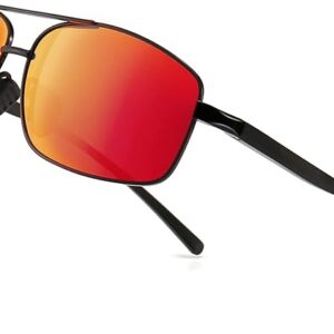 SUNGAIT Ultra Lightweight 2025 Black Frame Red Mirrored Lens Rectangular Polarized Sunglasses