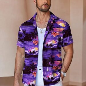 COOFANDY Linen Sunset-blue Purple Shirt