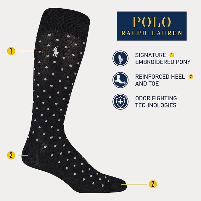 POLO RALPH LAUREN mens Pin Dot Wine Argyle Pattern Dress Crew Socks 3 Pairs - Image 2