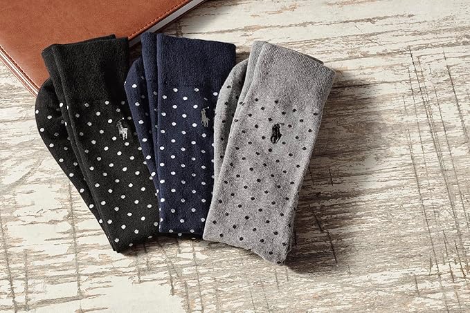 POLO RALPH LAUREN mens Pin Dot Wine Argyle Pattern Dress Crew Socks 3 Pairs - Image 3