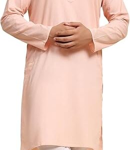 SKAVIJ Men's Pure Cotton Solid Pink Kurta