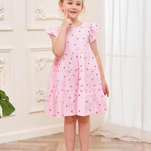 Girl's Dresses Cotton Ruffle Sleeve (Pink Hearts)