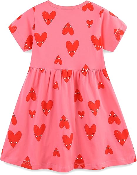 Bumeex Toddler Girls Summer Short Sleeve Dresses(pink heart) - Image 3