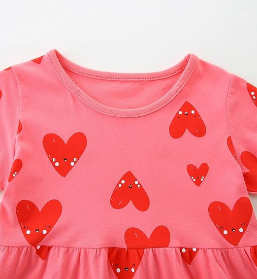 Bumeex Toddler Girls Summer Short Sleeve Dresses(pink heart) - Image 4