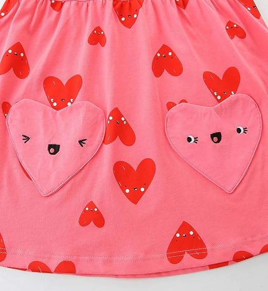 Bumeex Toddler Girls Summer Short Sleeve Dresses(pink heart) - Image 5