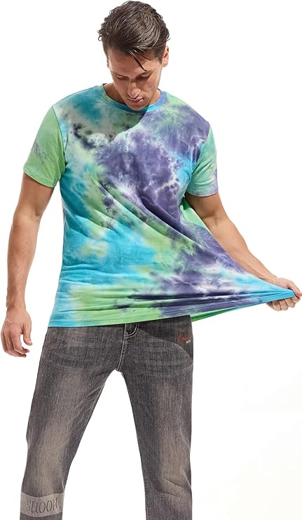 KLIEGOU Mens Hipster Hiphop Tees (571 Green-blue-purple)