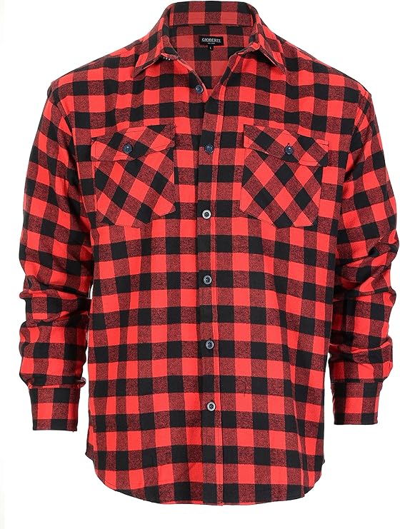 Gioberti Men's Red / Black Checkered Plaid Checkered Flannel Shirt