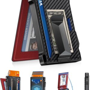 RFIDCarbon Fiber + Red Wallet for Men