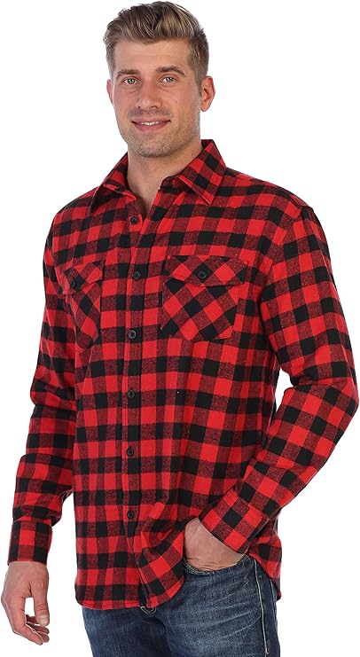 Gioberti Men's Red / Black Checkered Plaid Checkered Flannel Shirt - Image 2