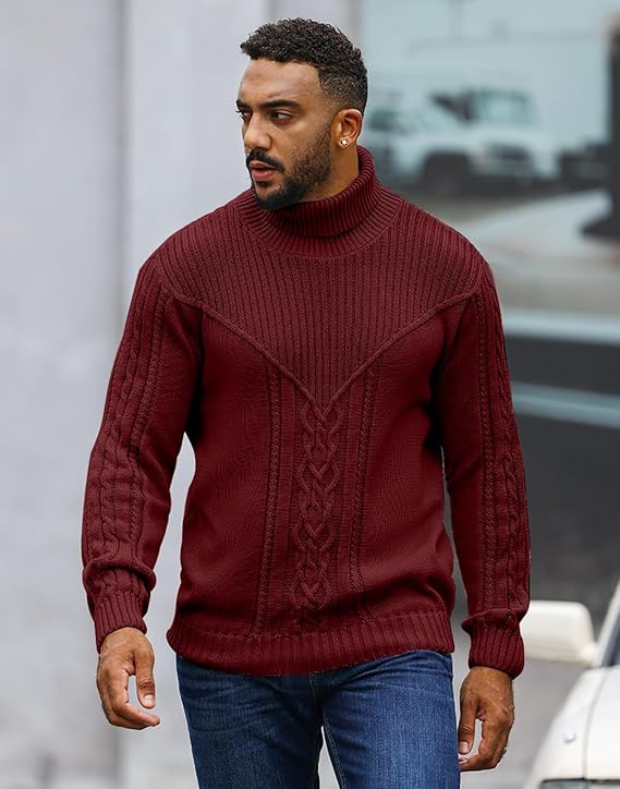 Men's Turtleneck Red Sweater - Image 4