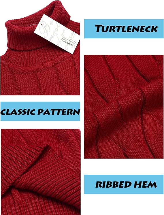COOFANDY Turtleneck 01-red Sweater - Image 4