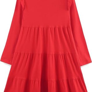 Girl's Dresses Cotton Ruffle Sleeve (Red)