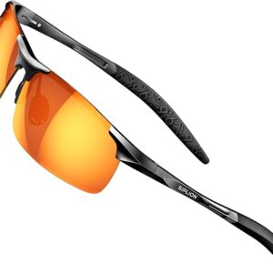 SIPLION Black Frame/Red Mirrored Lens Sunglasses Men