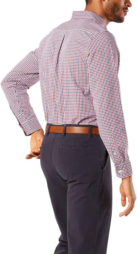 Dockers Men's Supreme Rio Red Plaid Flex Long Sleeve Button Up Shirt - Image 3