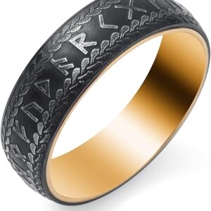 Viking 7mm Runes-Two Tone Rings for Men