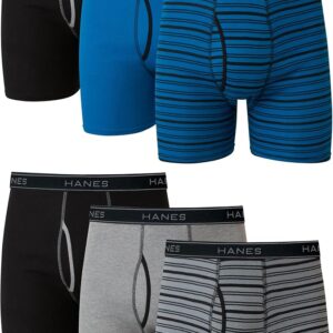 Hanes mens Boxer Briefs Cool Dri Moisture-wicking Striped Blue - 6 Pack Underwear