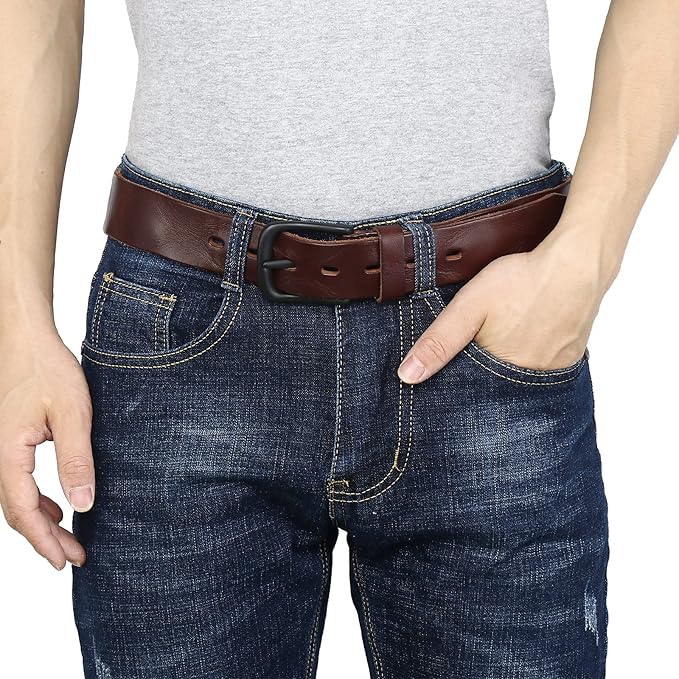 Thicken Full Grain Leather Saddlebrown Mens Belt - Image 2