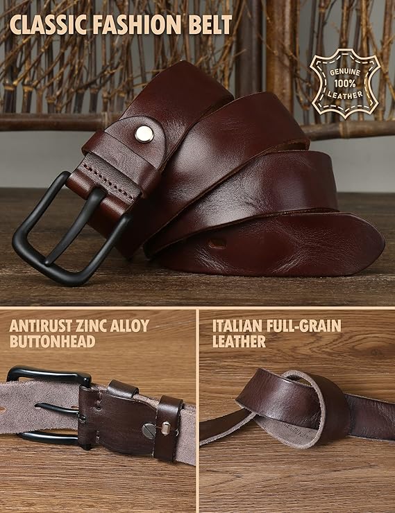 Thicken Full Grain Leather Saddlebrown Mens Belt - Image 3