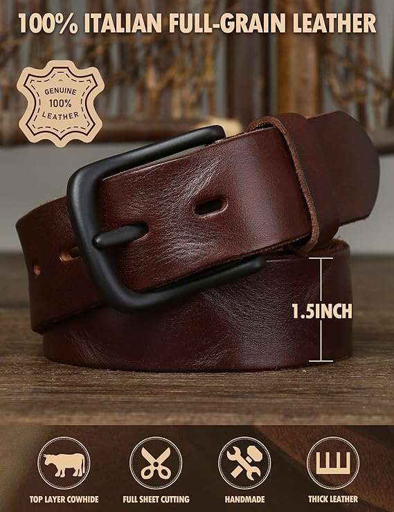 Thicken Full Grain Leather Saddlebrown Mens Belt - Image 4