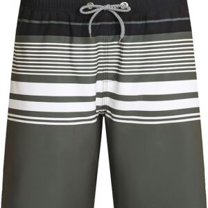 ELETOP Men's Stripe Grey Blue Swim Trunks