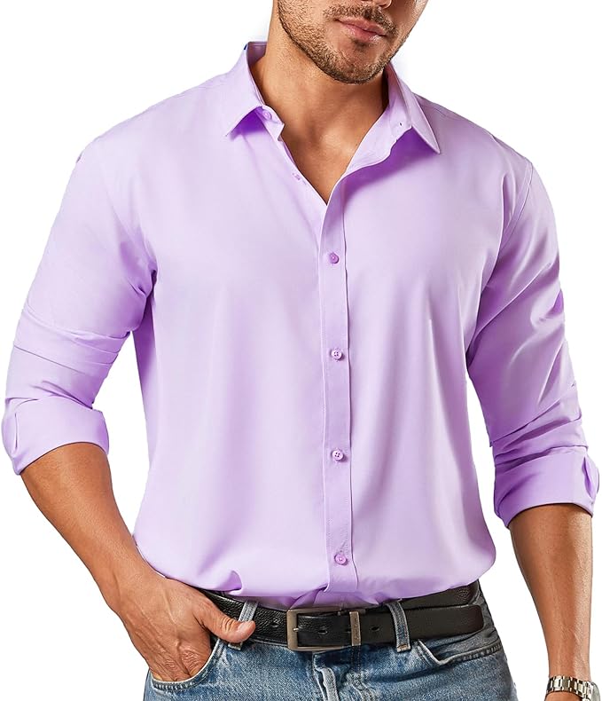 Men's Button Down Long Sleeve Tuxedo Soft Lavender Shirt