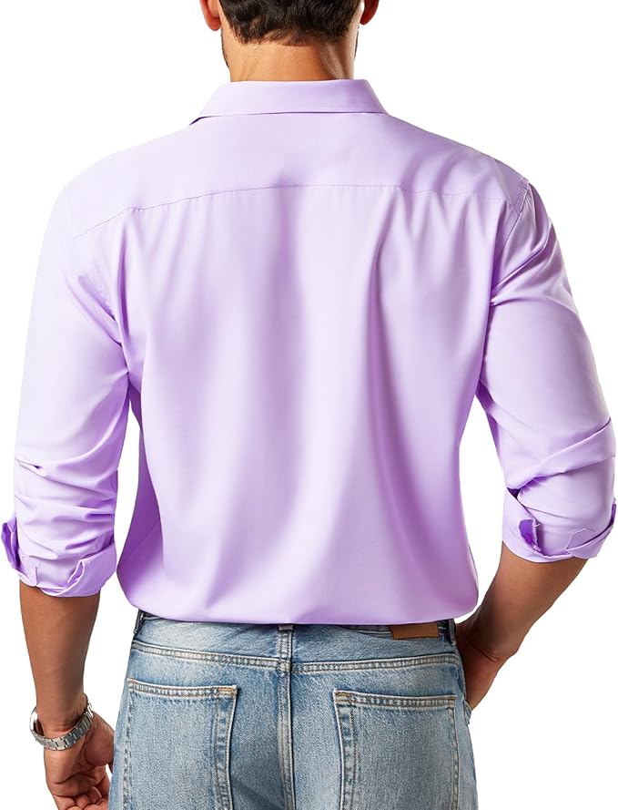 Men's Button Down Long Sleeve Tuxedo Soft Lavender Shirt - Image 2